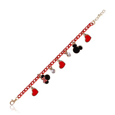 Disney Mickey and Minnie Mouse Charm Bracelet with Red Chain 6.5"+1"