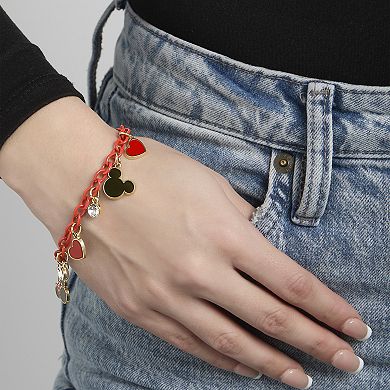 Disney Mickey and Minnie Mouse Charm Bracelet with Red Chain 6.5"+1"
