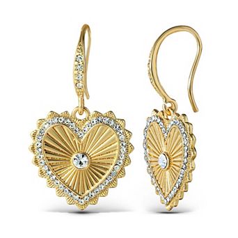 JS Jessica Simpson Heart Drop Earrings - Gold-Tone Heart Earrings with Rhinestones
