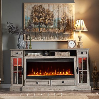 150 lbs Farmhouse Fireplace TV Stand with LED Lights
