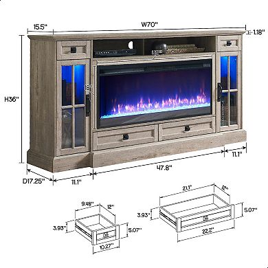 150 lbs Farmhouse Fireplace TV Stand with LED Lights
