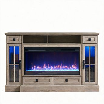 150 lbs Farmhouse Fireplace TV Stand with LED Lights