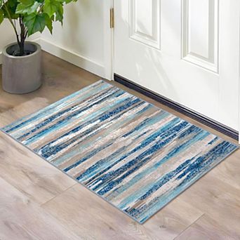 Blue Faux Wool Modern Abstract Rug