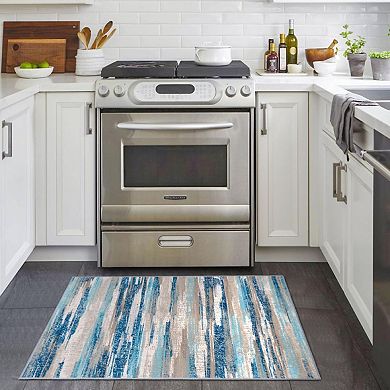 Blue Faux Wool Modern Abstract Rug