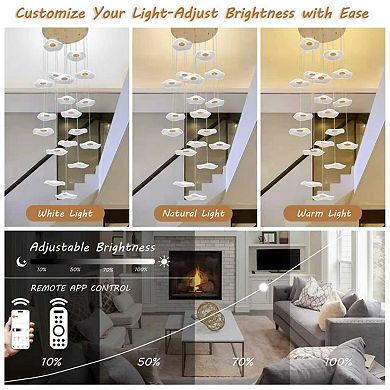 Gold Spiral Lotus Chandelier Dimmable Modern LED Pendant Light High Ceiling Chandeliers