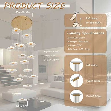 Gold Spiral Lotus Chandelier Dimmable Modern LED Pendant Light High Ceiling Chandeliers