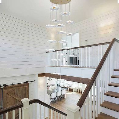 Gold Spiral Lotus Chandelier Dimmable Modern LED Pendant Light High Ceiling Chandeliers