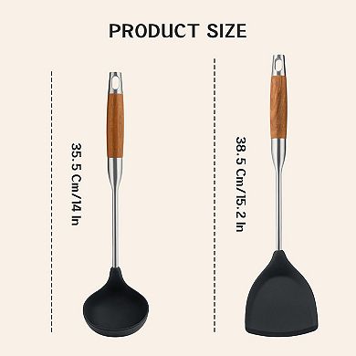 2-Piece Silicone Spatula & Ladle Set - Heat-Resistant, Non-Stick, Wooden Handle