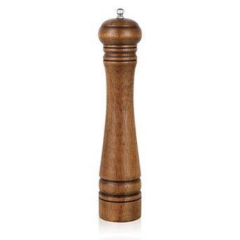 10" Oak Wood Pepper Grinder, Adjustable Ceramic Rotor for Kitchen
