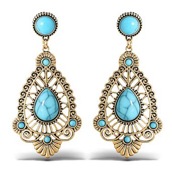 JS Jessica Simpson Teardrop Turquoise Oxidized Gold Tone Drop Earrings