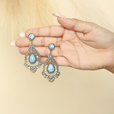 JS Jessica Simpson Teardrop Turquoise Oxidized Gold Tone Drop Earrings