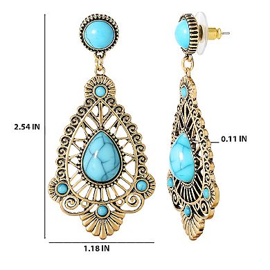 JS Jessica Simpson Teardrop Turquoise Oxidized Gold Tone Drop Earrings