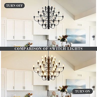 Modern Black Chandelier Farmhouse Candle Light Fixture Rustic Pendant Lighting