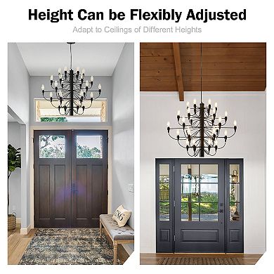 Modern Black Chandelier Farmhouse Candle Light Fixture Rustic Pendant Lighting