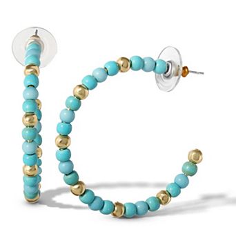 JS Jessica Simpson Gold-Tone Turquoise Hoop Earrings