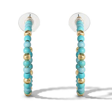 JS Jessica Simpson Gold-Tone Turquoise Hoop Earrings