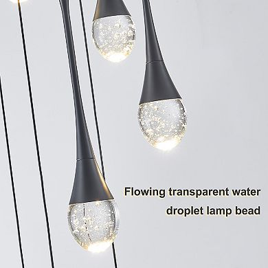 Black Modern Crystal Chandelier High Ceiling Spiral Crystal Raindrop Light Fixture