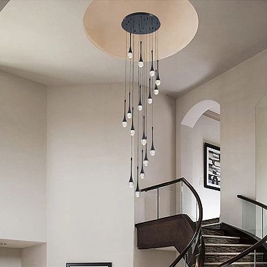 Black Modern Crystal Chandelier High Ceiling Spiral Crystal Raindrop Light Fixture