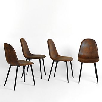 Homy Casa Upholstered Set of 4 Dining Chairs with Ergonomic Back and Metal Legs