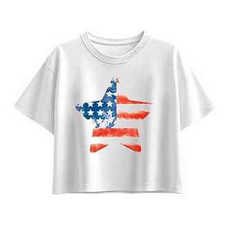 Girls 7-16 Watercolor Americana Star Boxy Tee