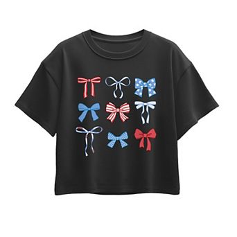 Girls 7-16 Americana Bows Grid Boxy Tee