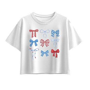 Girls 7-16 Americana Bows Grid Boxy Tee