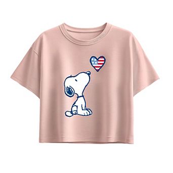Girls 7-16 Peanuts Snoopy USA Flag Heart Boxy Tee