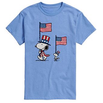 Men's Peanuts Snoopy & Woodstock USA Flags Graphic Tee