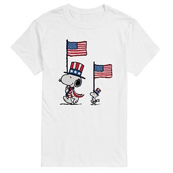 Men's Peanuts Snoopy & Woodstock USA Flags Graphic Tee