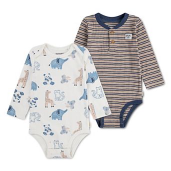 Newborn Baby Boys Huggies® 100% Organic Animals & Stripes Bodysuits 2-Pack