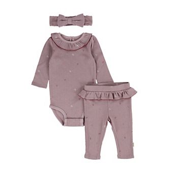 Newborn Baby Girls Huggies® 100% Organic Ruffle Bodysuit, Pants & Headband 3 pc Set