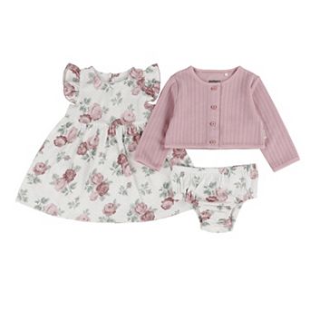 Newborn Baby Girls Huggies® Floral Cardigan, Dress & Bloomers 3 pc Set