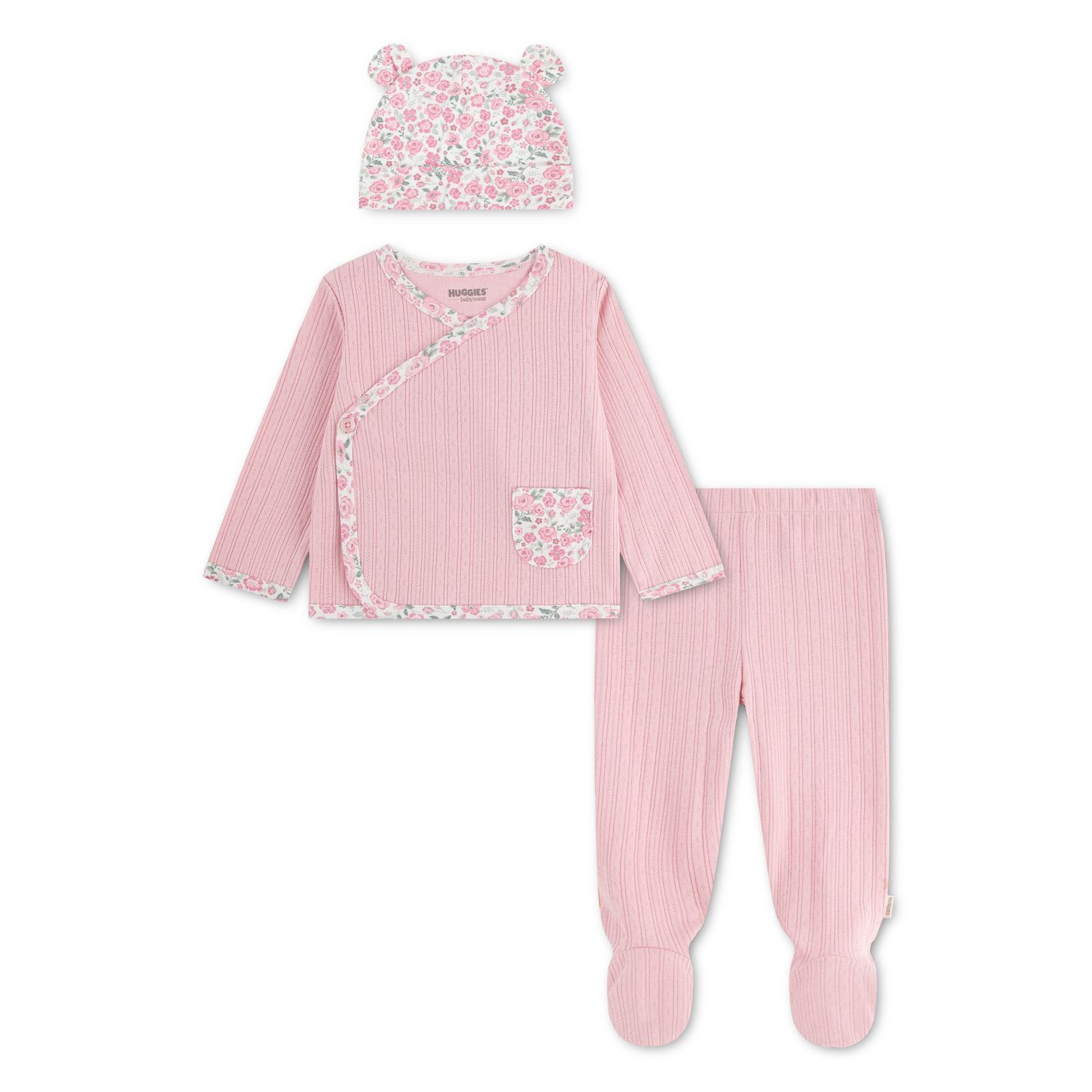 Комплекты Huggies® Floral Top, Footed Pants & Hat 3 pc Set для девочек-малышей — фото 1