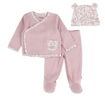 Newborn Baby Girls Huggies® Floral Top, Footed Pants & Hat 3 pc Set