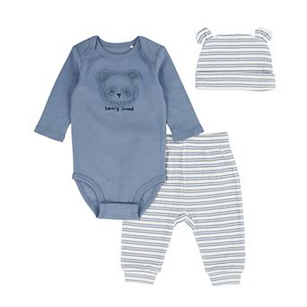 Newborn Baby Boys Huggies® 100% Organic "Beary Loved" Bodysuit, Pants & Headband 3 pc Set