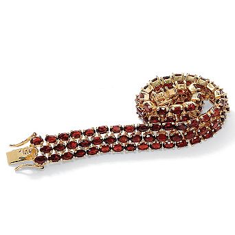PalmBeach Jewelry Oval Garnet 3-Row Bracelet