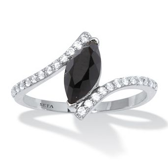 PalmBeach Jewelry Marquise Genuine Onyx and Cubic Zirconia Silvertone Ring