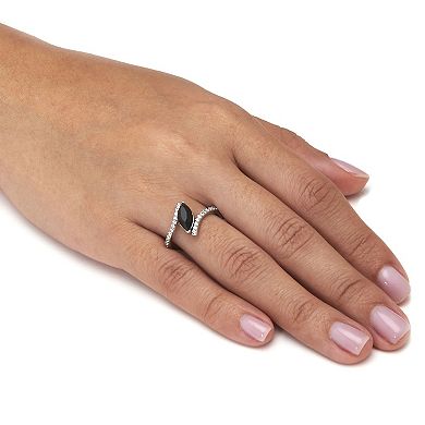 PalmBeach Jewelry Marquise Genuine Onyx and Cubic Zirconia Silvertone Ring