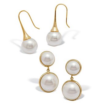 PalmBeach Jewelry Freshwater-Cultured Pearl Gold Ion-Plated Stainless Steel Drop Earring Set