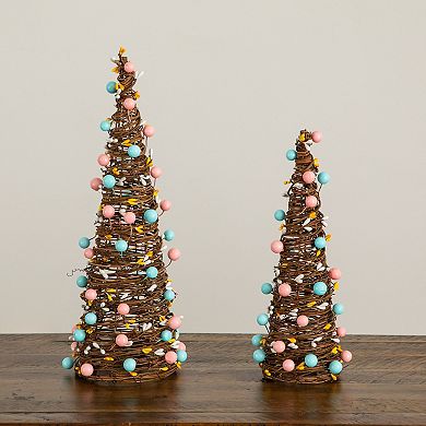 nearly natural 12-Inch & 16-Inch Artificial Rattan Cone Trees - Set of 2