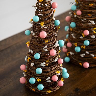 nearly natural 12-Inch & 16-Inch Artificial Rattan Cone Trees - Set of 2