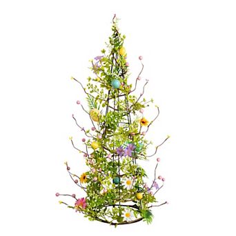 nearly natural 24-Inch Artificial Easter Cone Tree with Wild Flowers & Mini Eggs