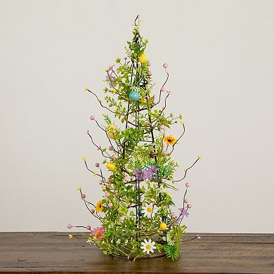 nearly natural 24-Inch Artificial Easter Cone Tree with Wild Flowers & Mini Eggs
