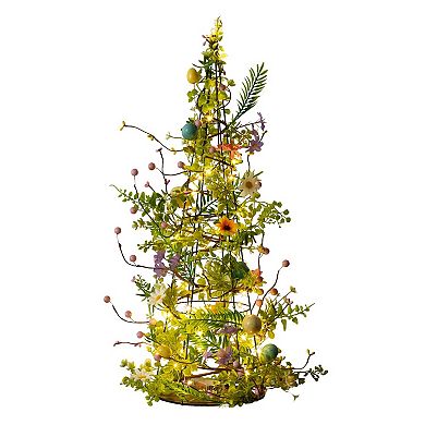nearly natural 24-Inch Artificial Easter Cone Tree with Wild Flowers & Mini Eggs