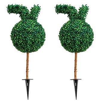 nearly natural 2ft. UV Resistant Artificial Easter Bunny Boxwood Topiary - Set of 2