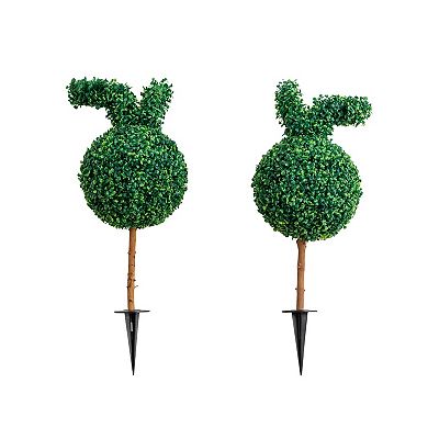 nearly natural 2ft. UV Resistant Artificial Easter Bunny Boxwood Topiary - Set of 2