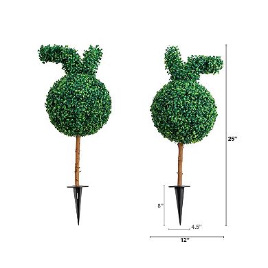 nearly natural 2ft. UV Resistant Artificial Easter Bunny Boxwood Topiary - Set of 2