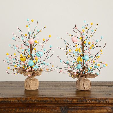 nearly natural 18-Inch Pre-Lit Artificial Easter Egg Twig Tree - Set of 2