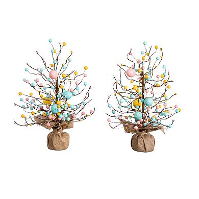 nearly natural 18-Inch Pre-Lit Artificial Easter Egg Twig Tree - Set of 2