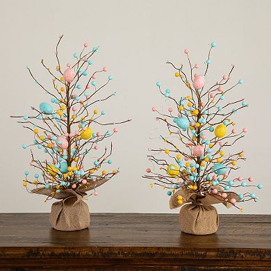 nearly natural 24-Inch Pre-Lit Artificial Easter Egg Twig Tree with LED Lights - Set of 2